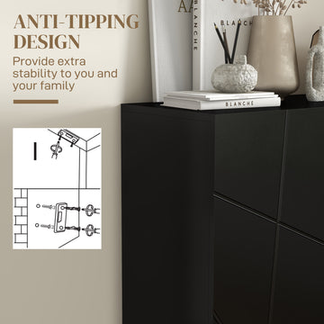 Narrow Shoe Storage Cabinet with Soft-Close Hinges and Adjustable Shelves for 15-20 Pairs of Shoes, High Gloss Black