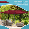 15ft Double-sided Patio Umbrella with Twin Canopy, Extra Large Outdoor Parasol with Crank for Pool, Deck, Market, Wine Red