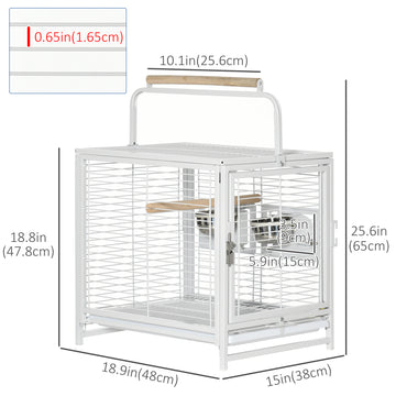 Bird Travel Carrier Cage for Parrots Conures African Grey Cockatiel Parakeets with Stand Perch, Stainless Steel Bowls, Pull Out Tray, Black