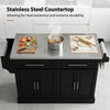 Stainless Steel Kitchen Island with Storage and Stainless Steel Top, Kitchen Trolley with Drawers, Cabinets, Towel Rack, Black