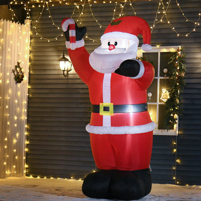8ft Inflatable Christmas Santa Claus with Candy Cane, Blow-Up Outdoor LED Yard Display for Lawn Garden Party