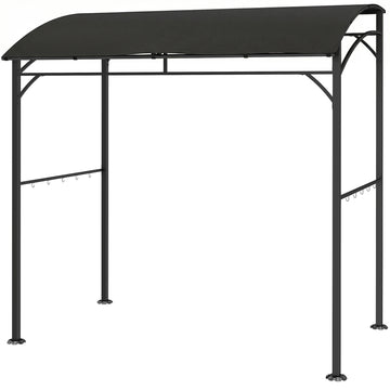 7' x 5' Garden Grill Canopy, BBQ Grill Gazebo Tent with Steel Frame and Hooks, Outdoor Sun Shade, Black