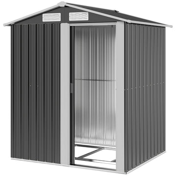 5ft x 4ft Garden Metal Storage Shed, Tool Storage Shed with Top Vents, Sliding Door, Sloped Roof and Foundation Kit for Garden, Patio, Lawn, Dark Grey
