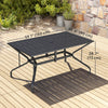 Rectangle Patio Dining Table with Umbrella Hole, Outdoor Dining Table for 6 with Steel Frame for Garden, Balcony, Black