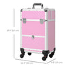 Portable Aluminum Makeup Train Cases, Rolling Makeup Case, Salon Beauty Cosmetic Jewelry Organizer Trolley with 4 Wheels, Pink