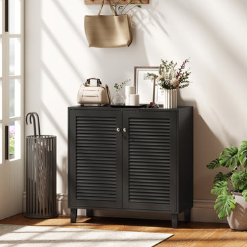 Shoe Cabinet with Adjustable Shelves Shoe Storage Cabinet with 2 Doors for Entryway Hallway Black