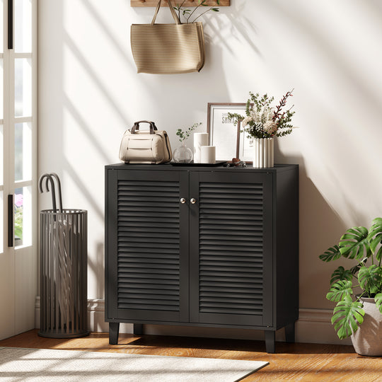 Shoe Cabinet with Adjustable Shelves Shoe Storage Cabinet with 2 Doors for Entryway Hallway Black