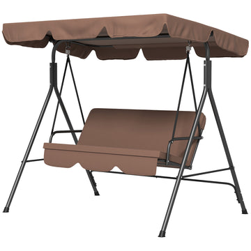 3-Seater Outdoor Porch Swing with Adjustable Canopy, Patio Swing Chair for Garden, Poolside, Backyard, Brown
