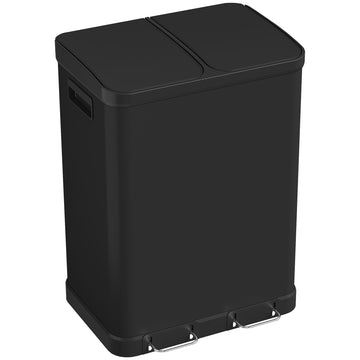 Corbeille à déchets de cuisine, poubelle de 2 x 7,9 gal (2 x 30 L), poubelle à fermeture douce avec seaux intérieurs amovibles, noire