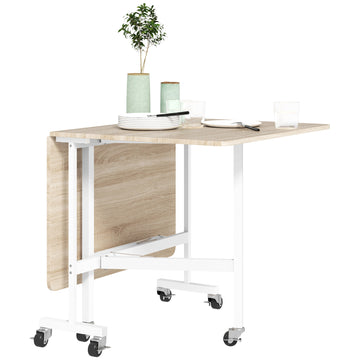 Six-Seater Drop-Leaf Dining Table with Wheels, White