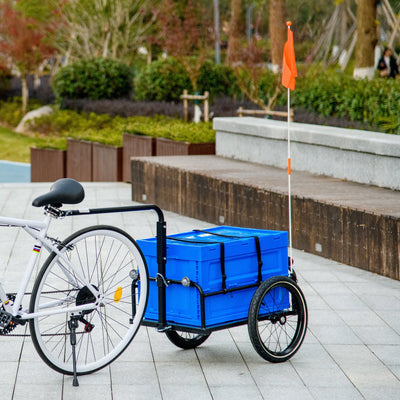 Steel Trailer for Bike, Bicycle Cargo Trailer with Foldable Storage Box and Safe Reflectors, Max Load 88LBS, Blue