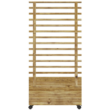 Wooden Planter with Trellis, Raised Garden Bed with 4 Wheels for Climbing Plants, 30