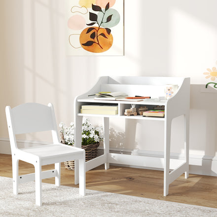 Ensemble bureau et chaise pour enfants Qaba avec rangement, étagères pour chambre, 3-8 ans, blanc