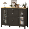 Buffet Cabinet Sideboard with 2 Drawers, 3 Storage Cabinets, Glass Doors and Adjustable Shelves, Dark