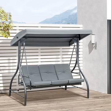 Convertible Patio Swing Bed with Canopy and Cushions, 3 Seater Porch Swing for Outdoor, Backyard, Garden, Cream White