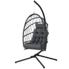 Hanging Egg Chair with Stand, Foldable Wicker Rattan Swing Chair with Thick Cushion and Safety Rope, Grey