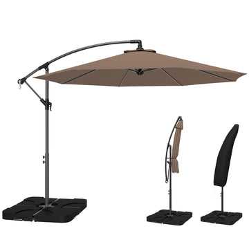 9.6ft Offset Patio Umbrella Garden Hanging Parasol Banana Cantilever Umbrella with Base, Crank