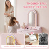 Qaba Kids Dressing Table, Girls Vanity Set with Stool, 3-Colour LED Lights Mirror, Large Drawer for Ages 3-8, Pink