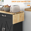 Foldable Kitchen Island with Storage Drawer, Farmhouse Style Rolling Utility Cart, Coffee Bar Cabinet on Wheels with Drop-Leaf Wood Top