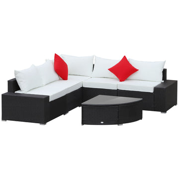 6 Piece Outdoor Wicker Furniture Set, Patio Cushioned Rattan Sofa Chair and Table, Cream White