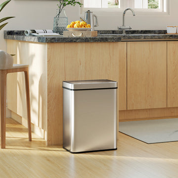 13.2 Gallon Sensor Can, Automatic Garbage Can with Soft-Close Lid, Fingerprint-Proof Stainless Steel, Silver