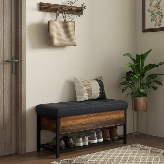 Shoe Storage with Seat, Upholstered Hallway Bench, Shoe Bench with Flip Top and Hidden Space for 4 Pairs of Shoes