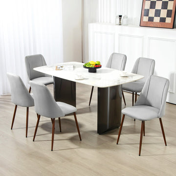 Upholstered Dining Chairs Set of 6, Velvet Accent Chair with Back and Wood-grain Steel Leg for Kitchen