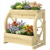 Wooden Wagon Planter Box, 2-Tier Raised Garden Bed, for Vegetables Flowers Herbs, Natural