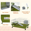 Small Animal Cage, Rolling Bunny Cage, Guinea Pig Cage with Food Dish, Water Bottle, Hay Feeder, Platform, Ramp, Green