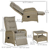 3 Pieces Patio Wicker Bistro Set, PE Rattan Coffee Table & Adjustable Recline Chairs Furniture Set with Cushions and Wood Grain Plastic Top