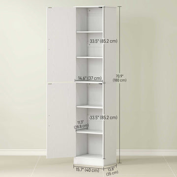 Tall Bathroom Cabinet, Slim 6-Tier Bathroom Floor Cabinet with 2 Doors and 4 Adjustable Shelves, White