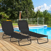 Set of 2 Folding Outdoor Lounge Chair, Sun Tanning Chairs with Reclining Back, Breathable Mesh for Beach Patio, Black