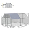 Chicken Run Outdoor, Galvanized Large Metal Chicken Coop Cage, Walk-in Enclosure Poultry Hen Run House Playpen Rabbit Hutch with Flat Roof, Cover, 9.2'x12.5'x6.5', Silver