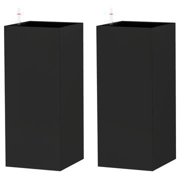 2 Pack Planter Box, 26 Inch Plastic Flower Pots with Water Level Indicator, Drainage Hole and Drain Plug, Black