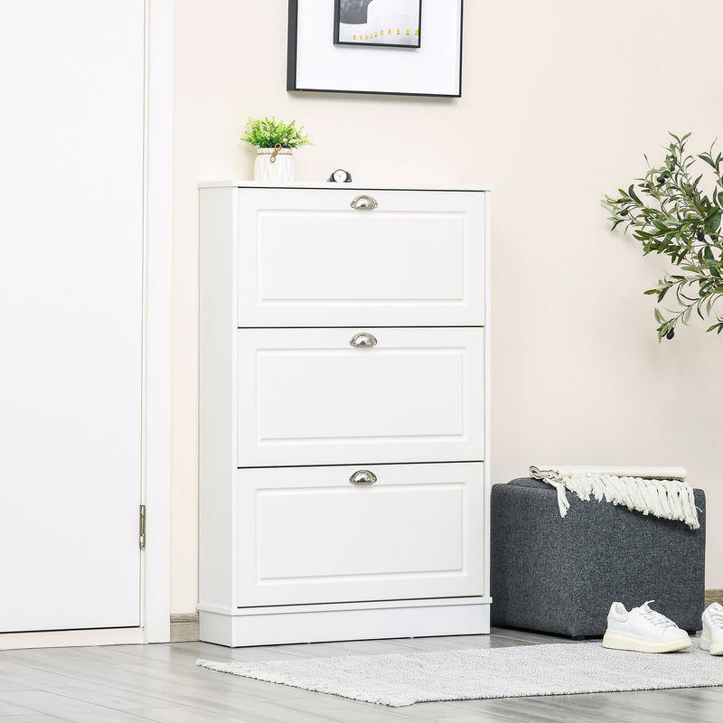 Shoe Cabinet with 3 Flip Drawers, Narrow Shoe Storage Cabinet, Holds 12 Pairs for Entryway, Hallway, White