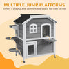 2-Storey Outdoor Cat House, Wooden Catio with Openable Roof, Lounge Space, Fun Entrances, for Feral Cats, Grey