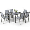 7 Piece Outdoor Dining Set with Rectangular Table and 6 Stackable Chairs, for Backyard, Lawn, Deck, Balcony, Pool Side