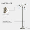 Arc Tree Floor Lamp with 5 Adjustable Rotating Lights, Modern Standing Gooseneck Reading Light for Living Room Bedroom Office, Satin Nickel