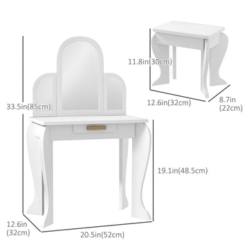 Qaba Kids Dressing Table and Chair Set, Girls Dressing Set, Makeup Desk with Drawer for 3-6 Years Old Kids, Pink