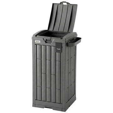 29 Gallon Outdoor Garbage Bin with Dual Lid, Plastic Outdoor Waste Trash Can with Side Holder and Drip Tray, Grey