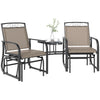 Outdoor Glider Bench with Coffee Table, Patio 2-Seat Rocking Chair Swing Loveseat with Breathable Sling for Backyard Garden Porch, Brown