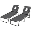 Folding Outdoor Lounge Chair Set of 2, Adjustable Patio Chaise Lounge with Face Hole, Reclining Tanning Chair, Folding Camping Beach Lounging Bed w/ Head Support, Grey