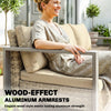 3-Seater Outdoor Couch, PE Wicker Patio Sofa with Deep Seat, Wood-Effect Aluminum Armrests, Cushions, Khaki