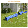 7 Pcs Dog Agility Kit w/ Tunnels, Weave Poles, Adjustable Hurdles, Jump Ring, Pause Box, Whistle, Carry Bag, Blue