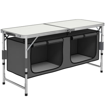Outdoor Aluminum Folding Picnic Table Height Adjustable with Storage Organizer BBQ Camping