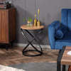 Industrial End Table with Round Tabletop, Sofa Side Table with Steel Frame, 15.7