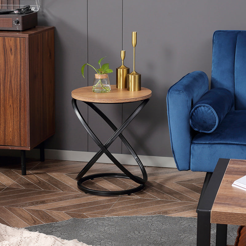 Industrial End Table with Round Tabletop, Sofa Side Table with Steel Frame, 15.7