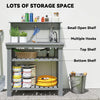 Outdoor Potting Bench Table with Faucet, Removable Sink, Hooks and Storage Shelves, Wood Work Bench Workstation, Grey