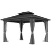 10' x 10' Hardtop Gazebo, Sun Shelter with Double Tier Metal Roof, Mosquito Netting, and Hanging Hook, Dark