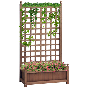 Raised Garden Bed with Trellis, Wood Planter Box for Garden, Free Standing Flower Bed, 25.2
